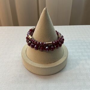 Ruby Red Glass Bead Gold Tone Stretch Bracelets